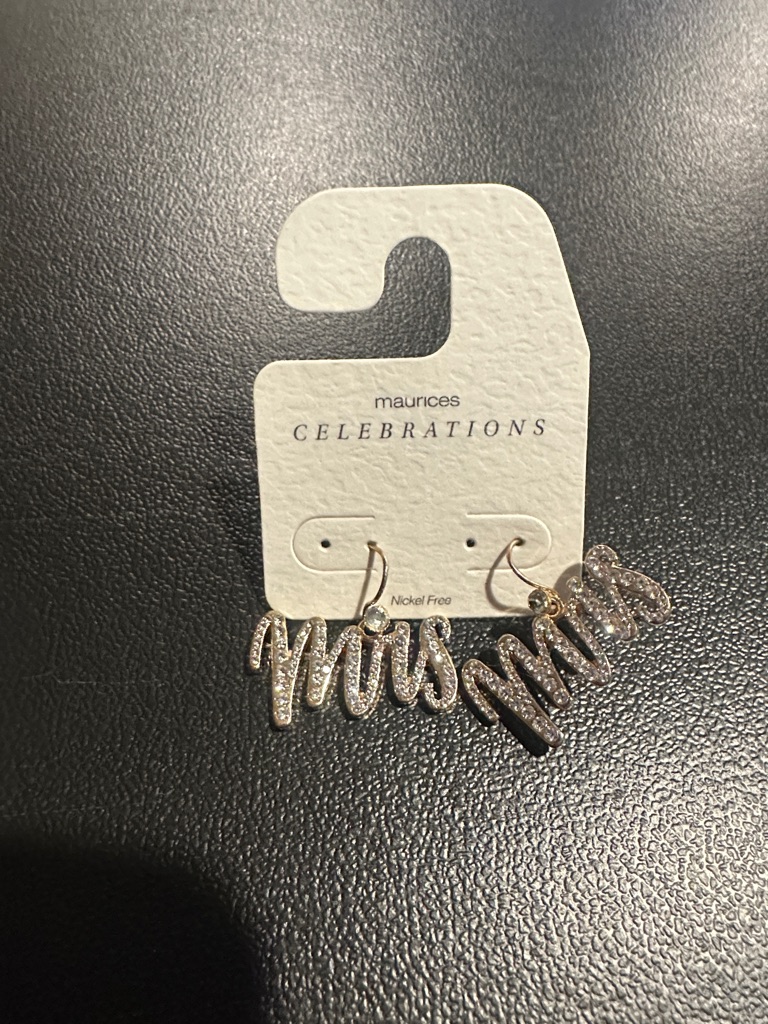 Maurices Rose Gold 'Mrs' Script Drop Earrings With Sparkle
